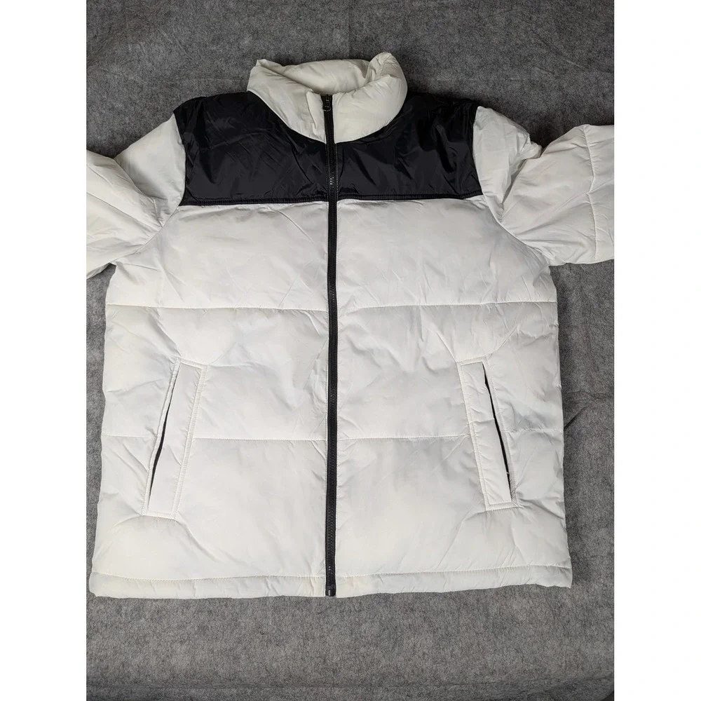 GH Bass Mens White Black Colorblock Puffer Jacket Full Zip Insulated Coat L‎